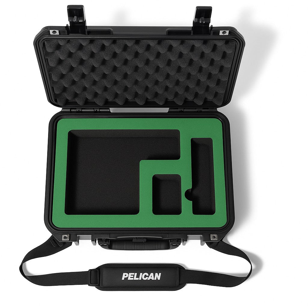 Pelican 1505SSLK Air Case with custom two-tone CNC-cut foam interior